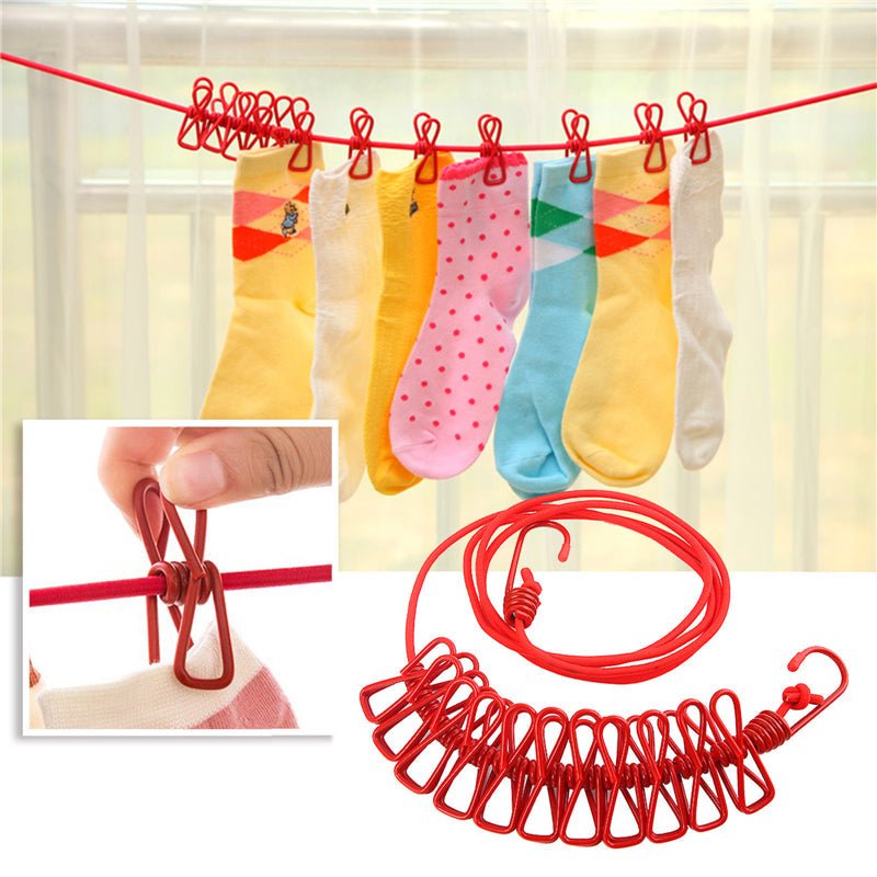 Portable Elastic Clothesline Rope with Clips - Arbaaz Collection