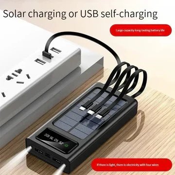 Solar Power Bank, 10000 MAH 100% Transparent LED Power Bank, Led Light Fast Mobile Charging Digital - Arbaaz Collection