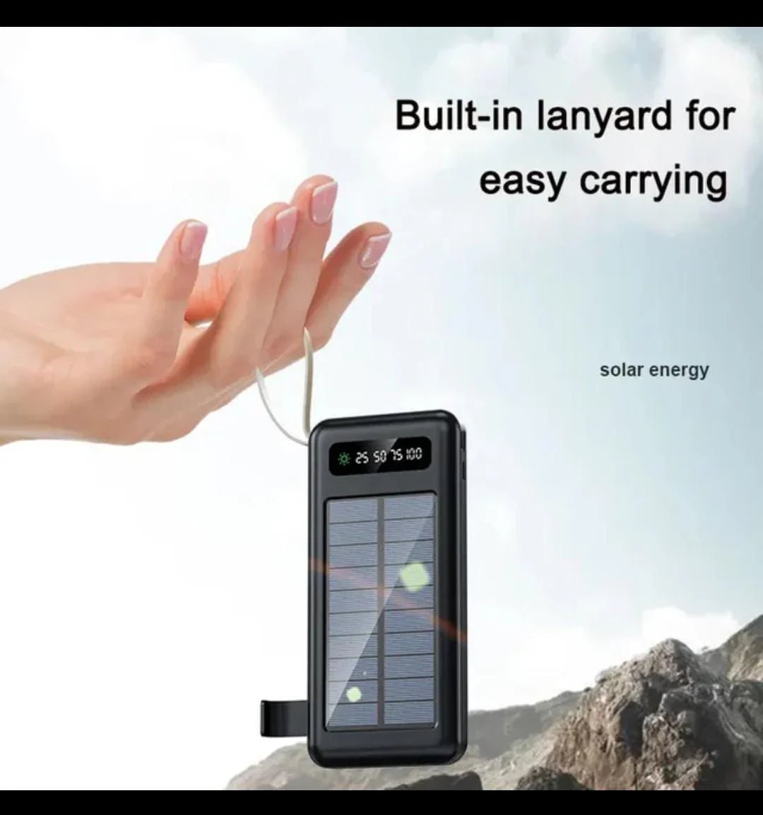 Solar Power Bank, 10000 MAH 100% Transparent LED Power Bank, Led Light Fast Mobile Charging Digital - Arbaaz Collection