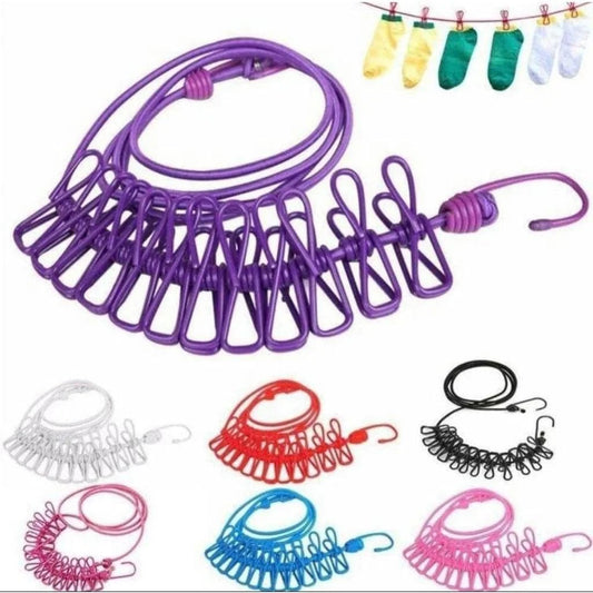 Portable Elastic Clothesline Rope with Clips - Arbaaz Collection